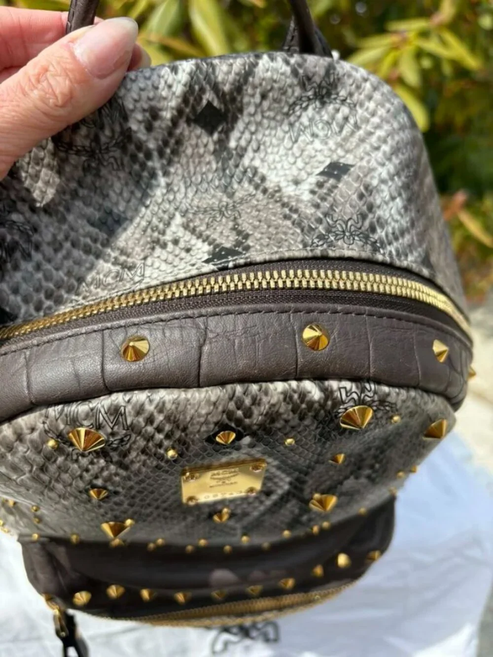 MCM Visetos Snakeskin Studded Leather Backpack - Picture 9 of 16